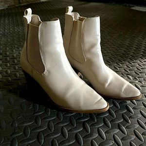 White/cream pointed toe ankle booties